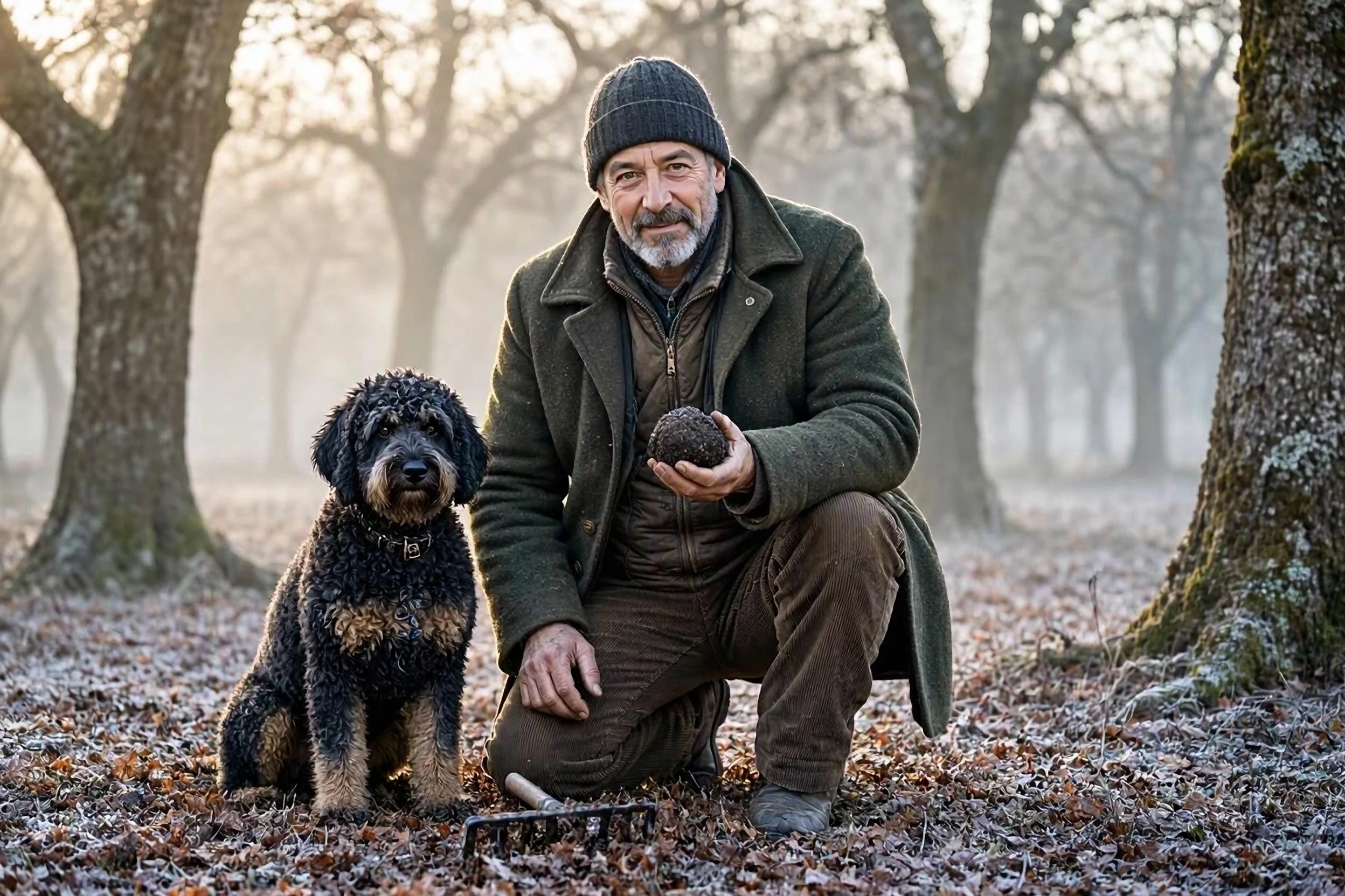 Le cavage : la truffe se cherche avec un chien, au pied des chênes