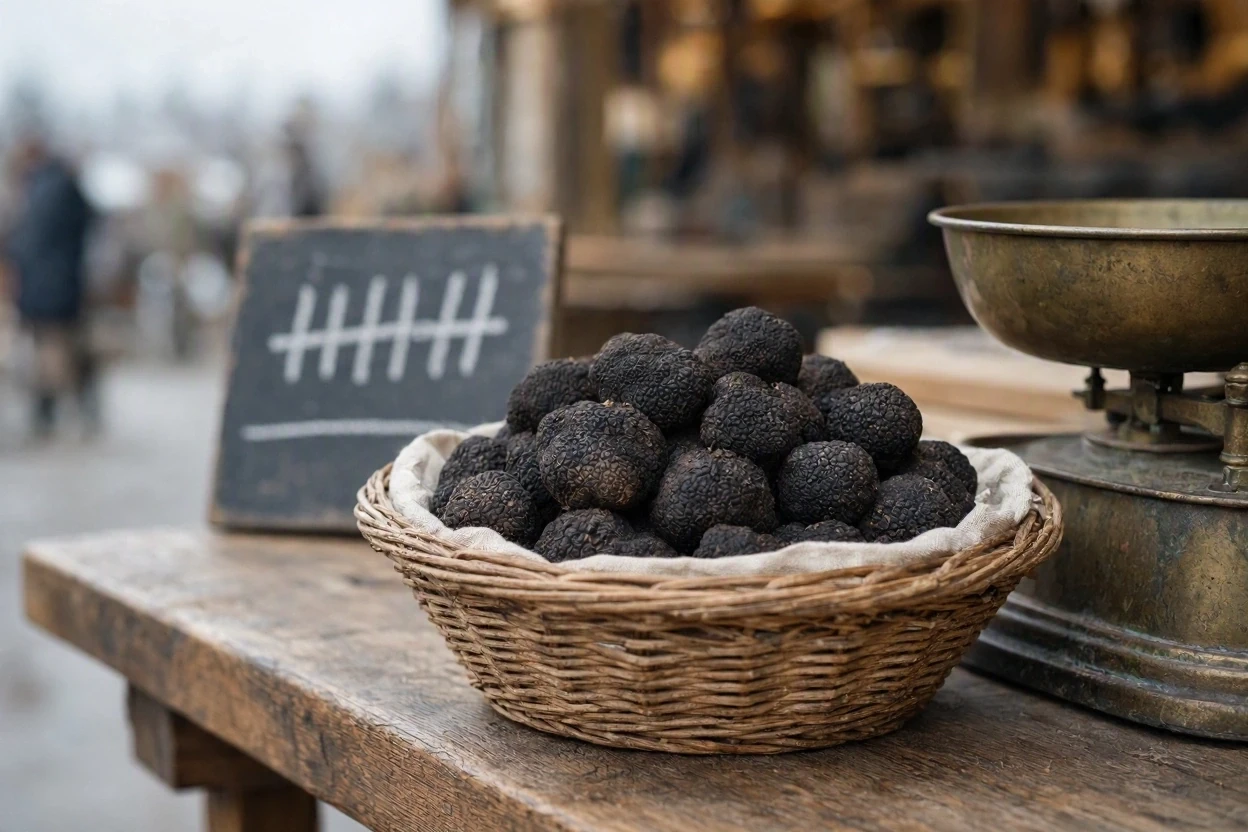 Au marché aux truffes, en hiver